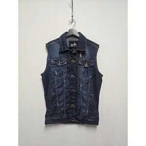 Nostic Vest Adult L Blue Jean Denim Button Up Faded Street Wear Biker